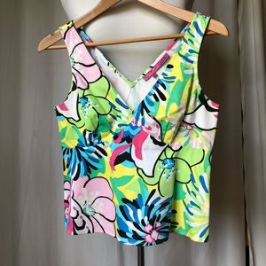 Fun & Bright Floral V-Neck Top by Tibi Sz 4